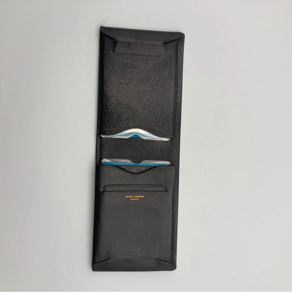 PRINCE GARDNER MEN’S BLACK LEATHER FOLDING MONEY, PHOTOS, CARDS WALLET